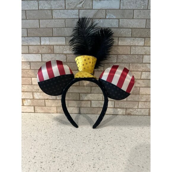 Vintage Disney Mickey Mouse Ears Band Director Headband Feather Pearls Disney - Picture 2 of 2